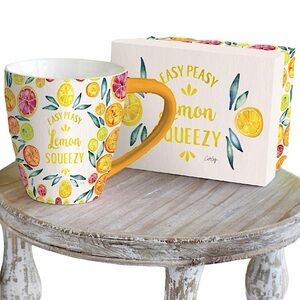 Lang Cat Coq Gift Mug with Reusable Gift Box Lemon Theme Floral Large 17 OZ